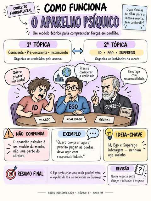 Mapa O aparelho psíquico, do Freud Descomplicado, módulo 1