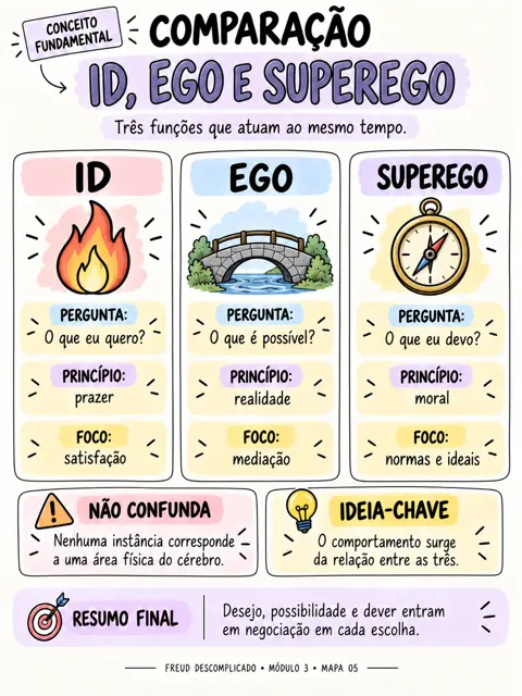 Mapa Comparação id, ego e superego, do Freud Descomplicado, módulo 3