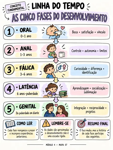 Mapa As cinco fases numa linha do tempo, do Freud Descomplicado, módulo 4