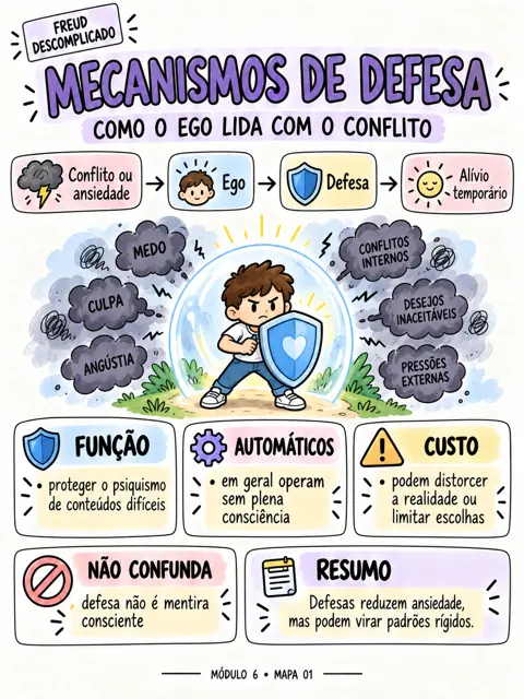 Mapa Mecanismos de defesa, do Freud Descomplicado, módulo 6