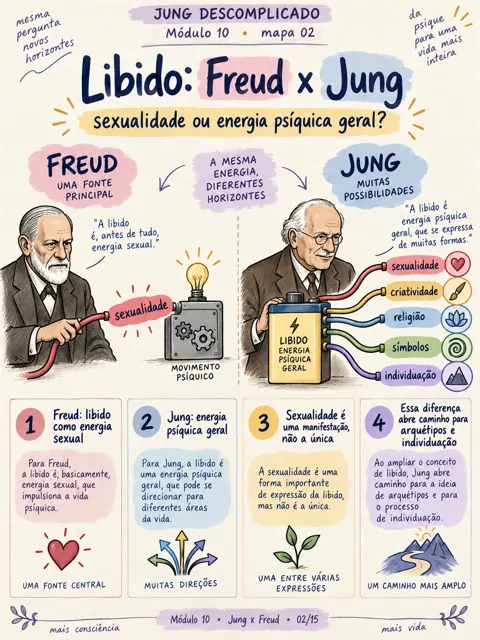 Mapa Libido sexual (Freud) × energia psíquica geral (Jung), do Jung Descomplicado, módulo 10