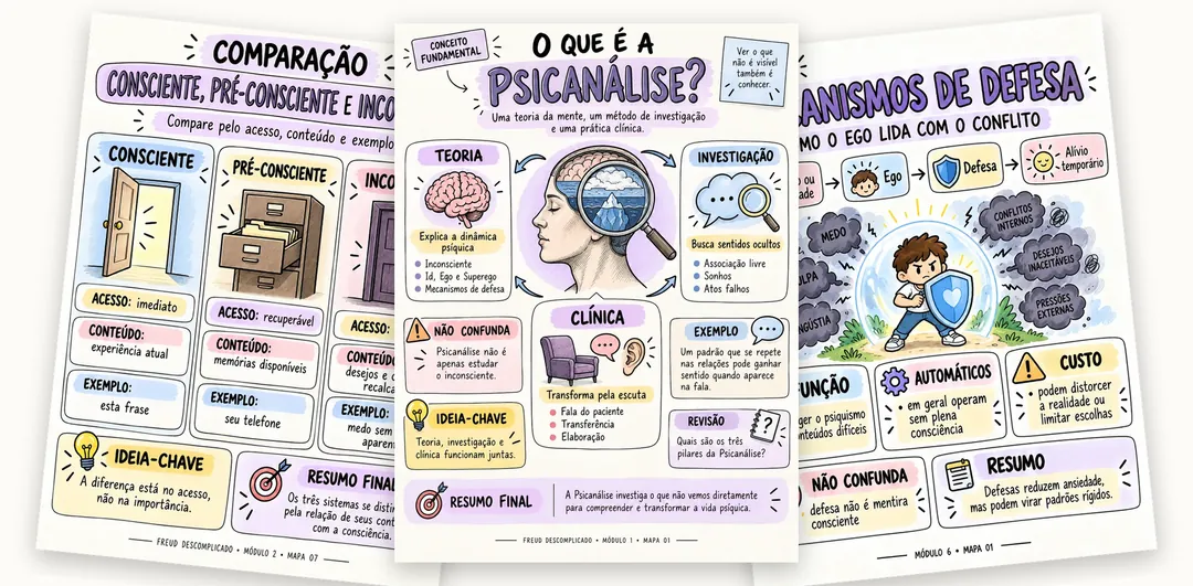 Três mapas do Freud Descomplicado em leque