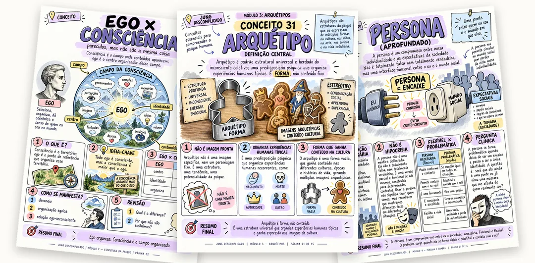 Três mapas do Jung Descomplicado em leque